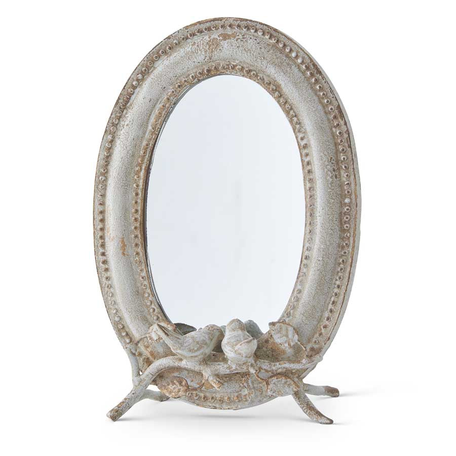 Oval Metal Mirror with Birds