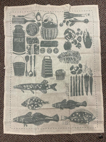 Vintage Fish & Veggies Kitchen towel