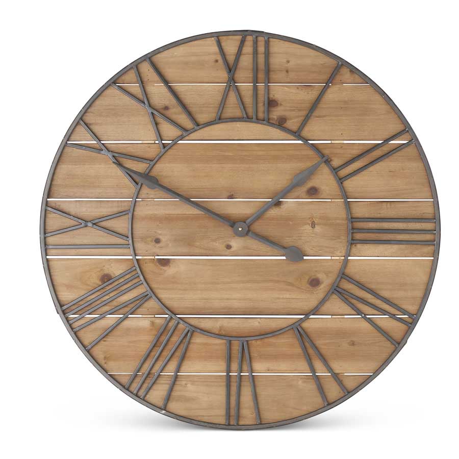 35.5" Round Wooden Clock w/Metal Roman Numerals! PICK UP ONLY!