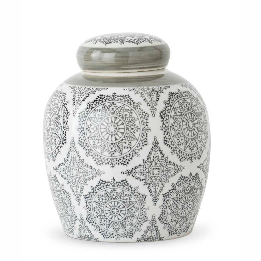 Ceramic container with gray pattern
