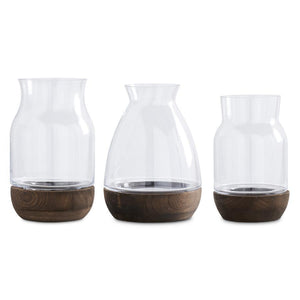 Wood Base Glass Vase- Medium
