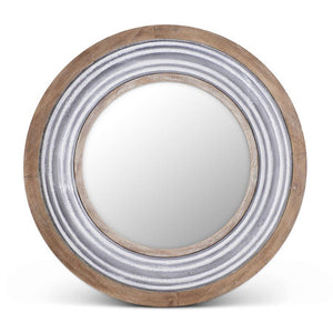 35.75 Inch Tin & Wood Framed Round Wall Mirror - Local Pick Up Only