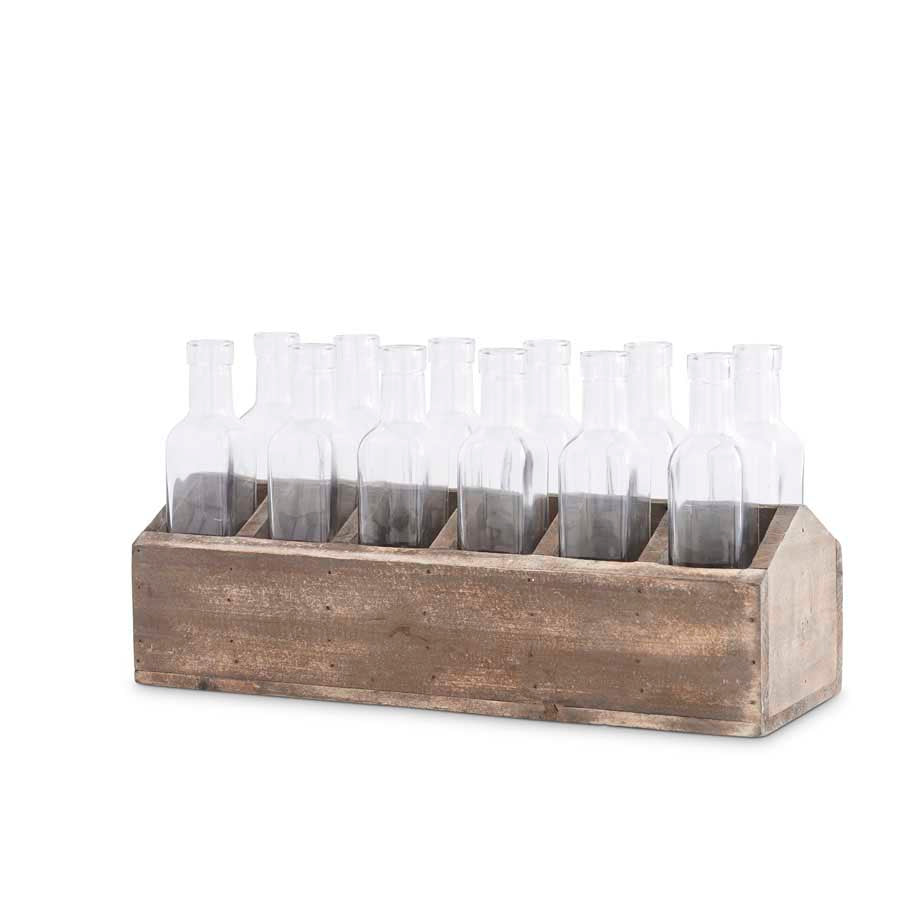 Wood Planter Box with glass bottles