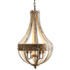 33.25 Inch Wood Pear Shaped Chandelier! PICK UP ONLY!