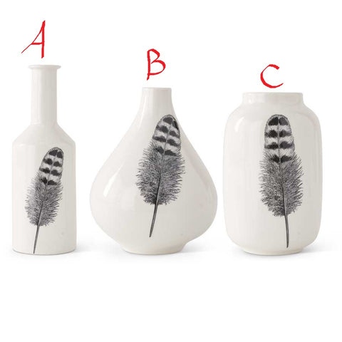 Porcelain Bottles w/Feather Decal! Three Styles!