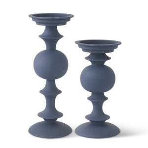 Navy Blue Matte Metal Candleholders - 13.25 Inches