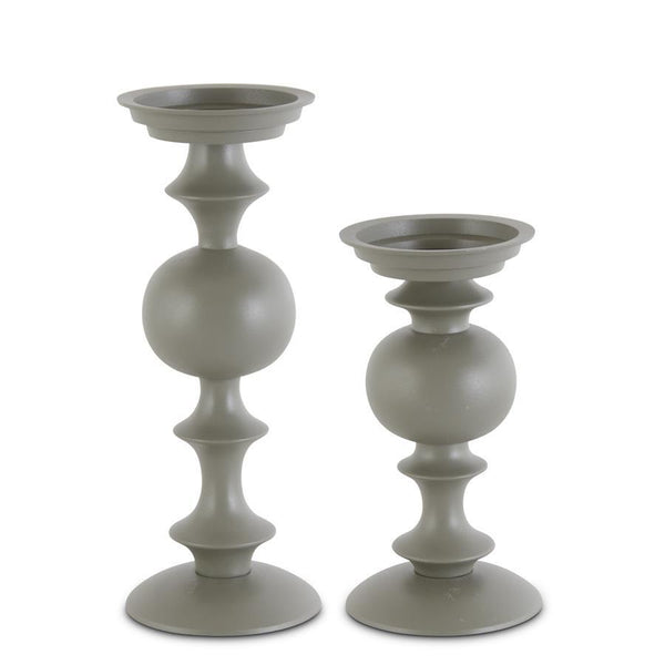 Green Matte Metal Candleholders - 13.25 Inches
