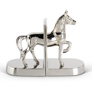 Polished Silver Metal Horse Bookends