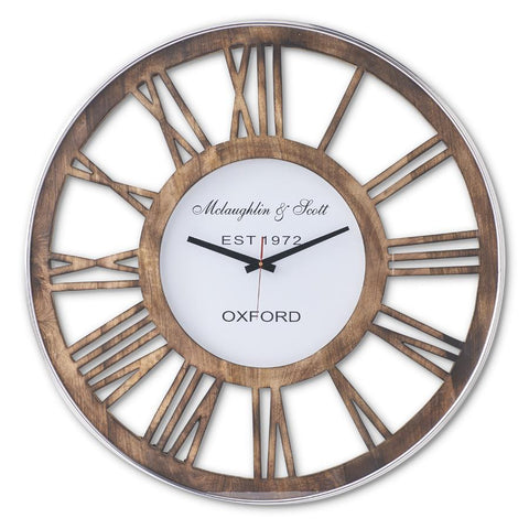 30 Inch Modern Wood and Metal Round Wall Clock w/Roman Numbers - Pick Up Only