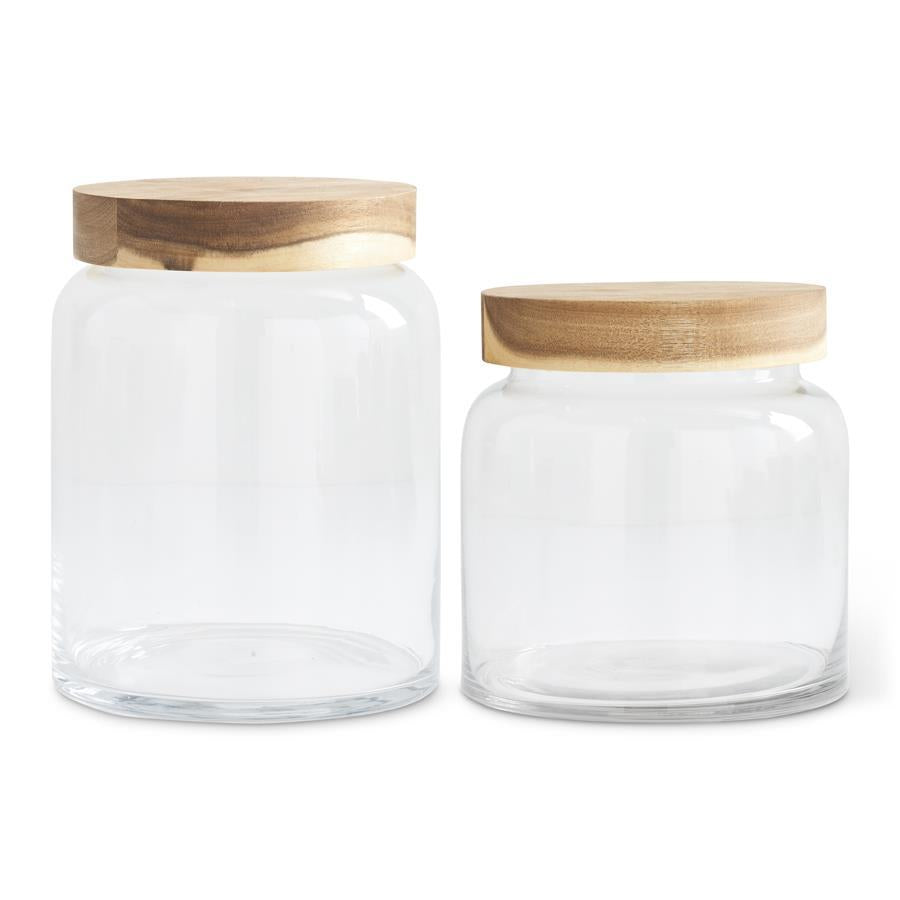 Clear Glass Containers W/ Acacia Wood Lids - Large