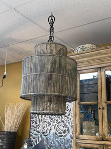 Wicker Double Barrel Hanging Light - PICK UP ONLY