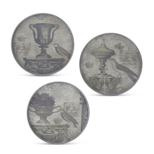 Assorted Round Gray Rimmed Bird w/Urn Wall Plaques - 3 Styles