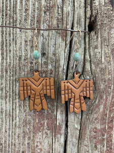 J. Forks Leather Thunderbird Earrings with Turquoise