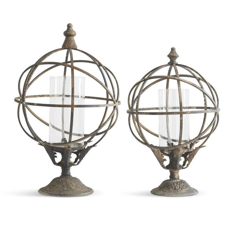 Distressed Metal Armillary Candleholder-Small