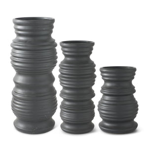Matte Black Stoneware Ribbed Vases - Medium