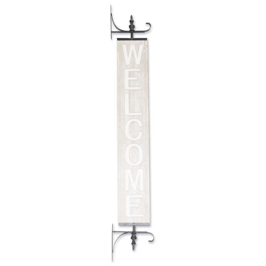 Whitewashed Vertical WELCOME Sign on Black Metal Bracket! PICK UP ONLY!