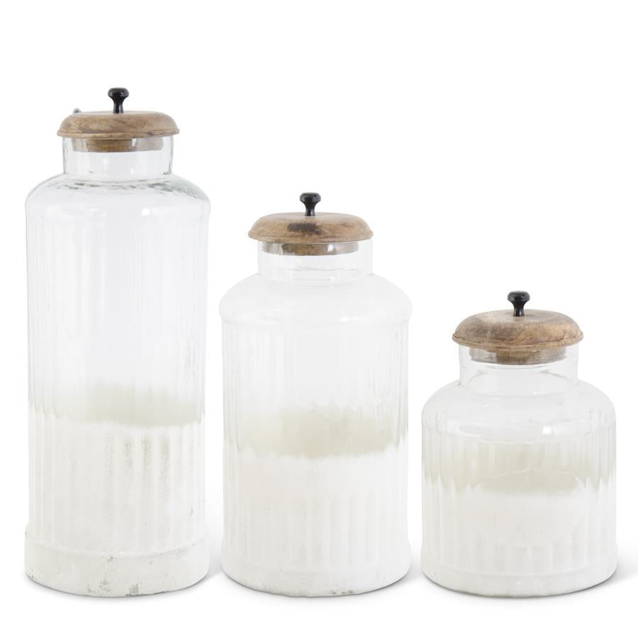 Glass Container W/ Frosted Bottom & Wooden Lids- Small