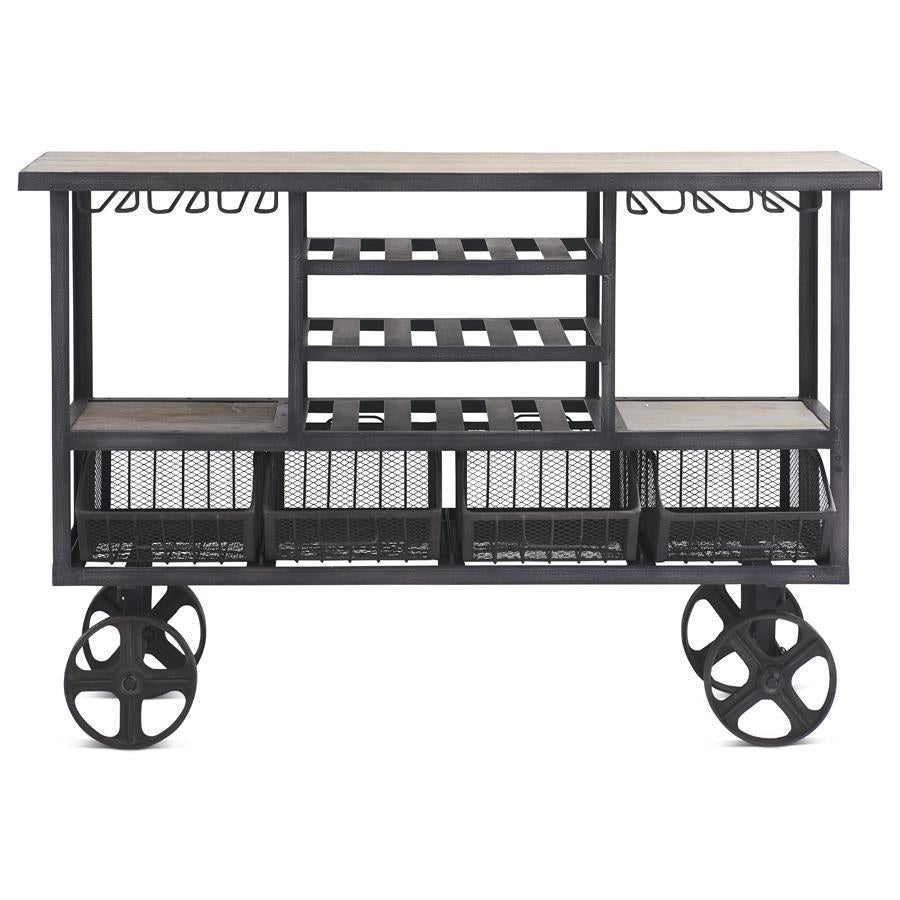 60 Inch Dark Metal Bar on Industrial Wheels w/4 Metal Baskets - Pick Up Only