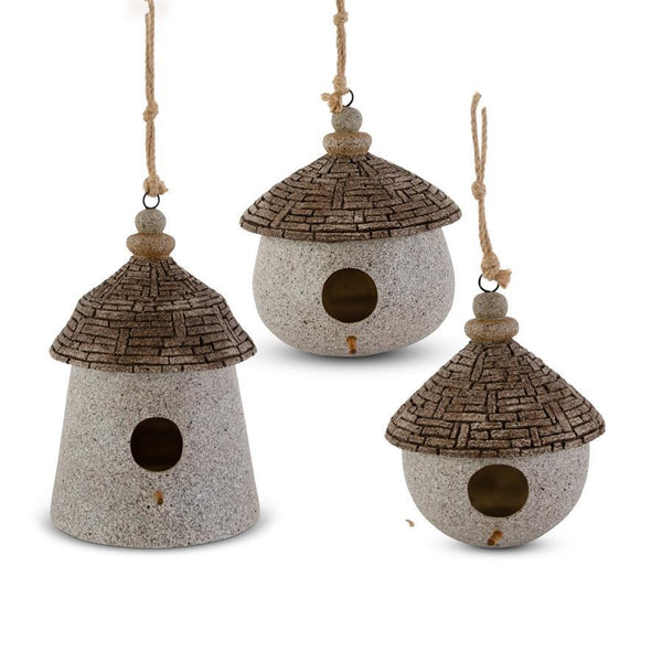 Stone Yurt Birdhouse with rope - Small