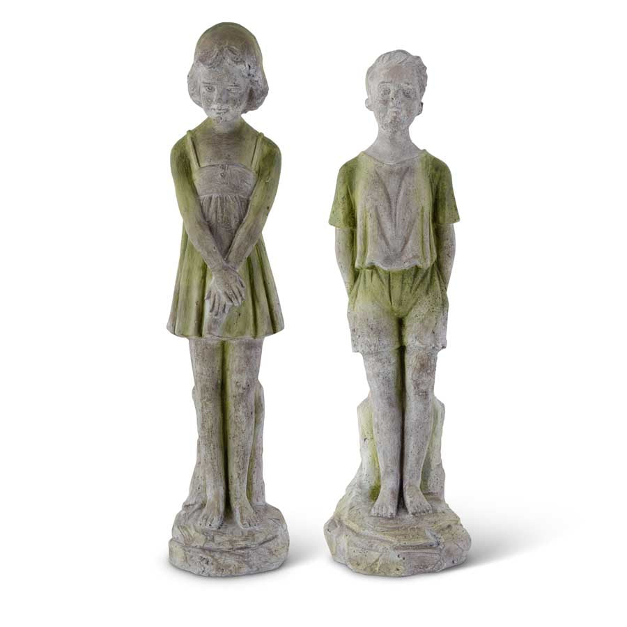 Assorted Gray w/Green Resin Boy & Girl Statue! TWO Style Options!