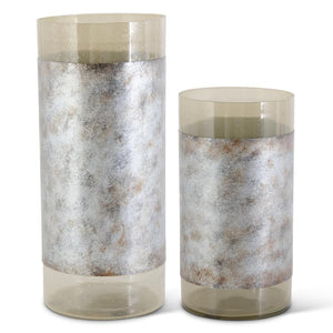 Gray Glass Vase W/ Burnished Graphite Metal Stripe- Large