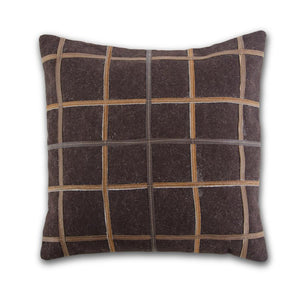 K&K Interiors 18 INCH BROWN HIDE & LEATHER GRID WOOL PILLOW