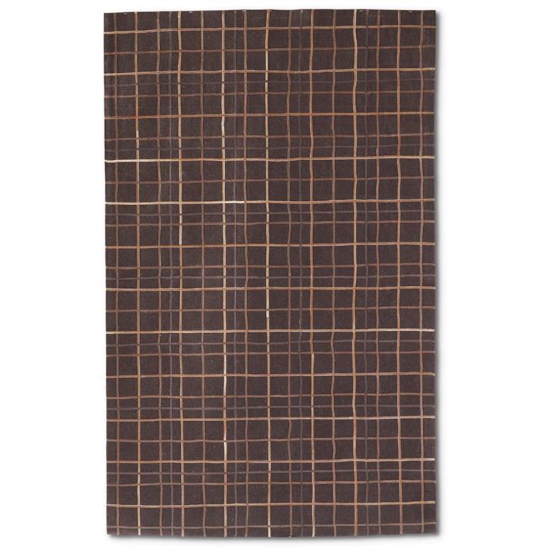 Handmade Brown Hide & Leather Grid Wool Area Rug 5X8- PICKUP ONLY