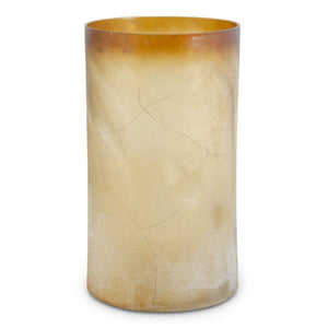Frosted Amber Glass Cylinder Vase W/ Gray Strings Of Paint