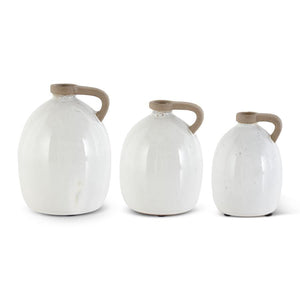 White Ceramic Jugs w/Unglazed Handles 7.75 Inches