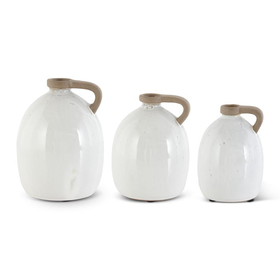 White Ceramic Jugs w/Unglazed Handles 5.25 Inches
