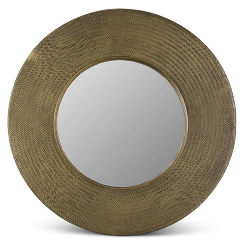 36 Inch Antiqued Brass Textured Metal Framed Wall Mirror