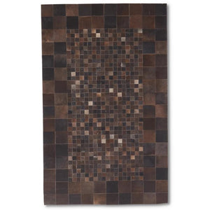 Handmade Brown Check Leather & Hide Area Rug- Pick Up Only