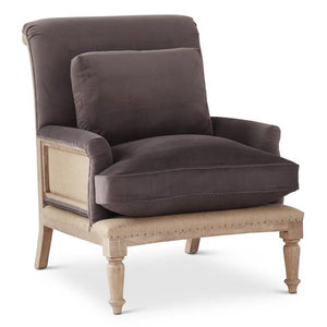 Velvet Dark Taupe Scrolled Back Chair W/ Woven Hessian Jute -PICKUP ONLY-