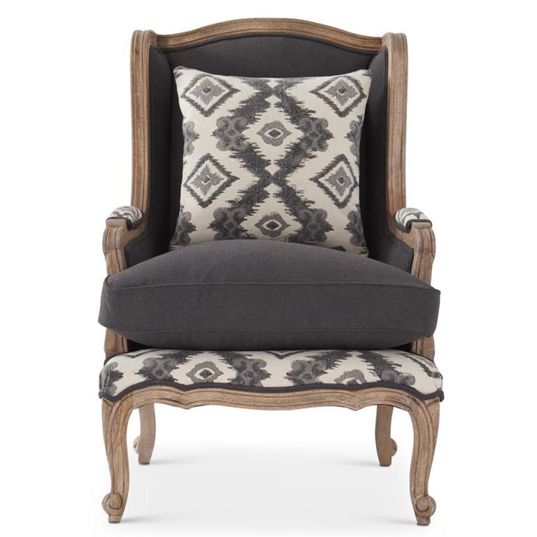 Black & Gray Pattern Mango Wood Wing Chair -PICKUP ONLY-