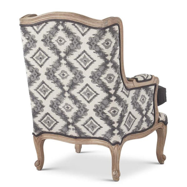 Black & Gray Pattern Mango Wood Wing Chair -PICKUP ONLY-