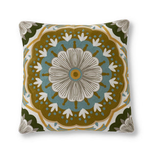 19 Inch Square Hand Embroidered Multi-color Mandala Pillow