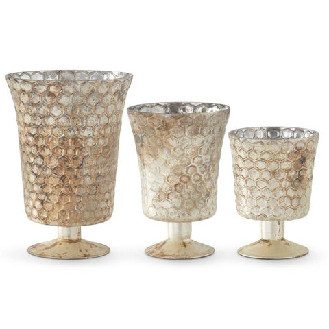 Honeycomb Champagne Mercury Glass Fluted Vases- Medium