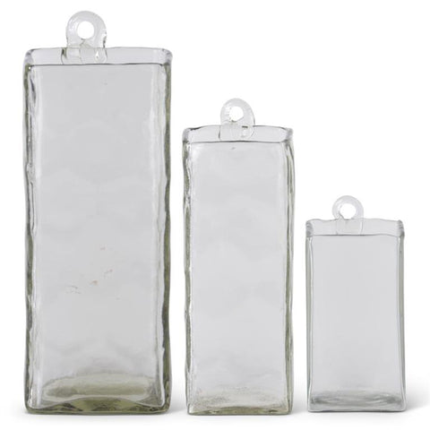 Hand- Blown Square Clear Glass Hanging Vase- Large