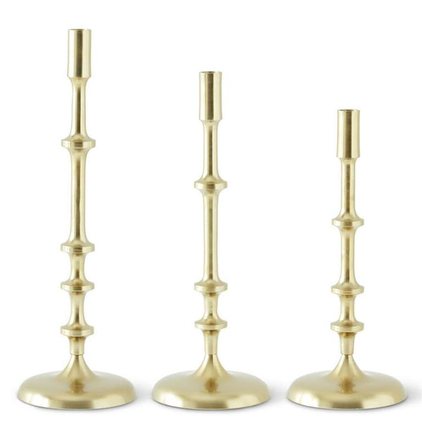 14.25 Inch Gold Metal Ribbed Candlestick - Small