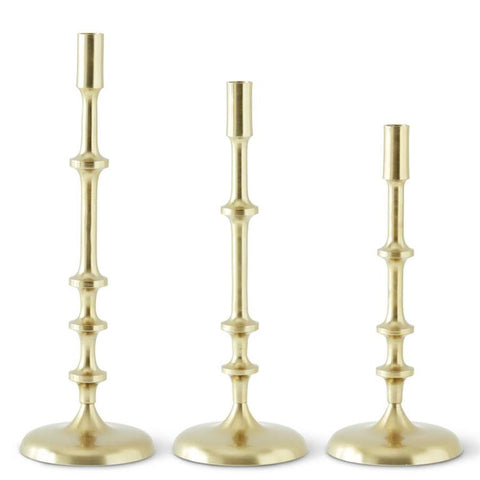 18.37 Inch Gold Metal Ribbed Candlestick - Large