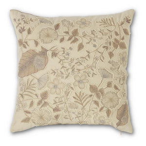 17 Inch Cream Floral Patches Pillow w/Tan Back