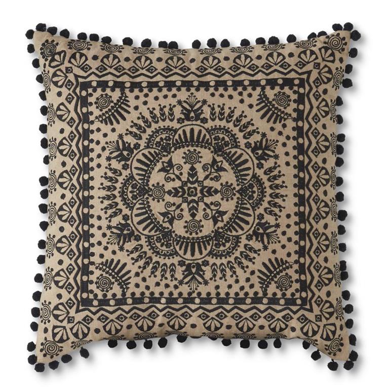 Black & Cream Embroidered Mandala Pillow