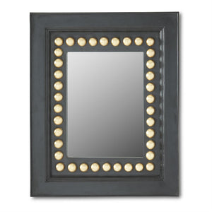 Rectangular Black Wood w/Raised Gold Dot Framed Wall Mirror