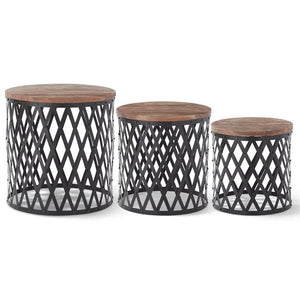 Wood & Metal Cage Nesting Side Table - Large