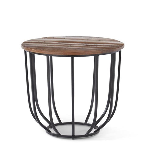 22.125 Inch Black Metal Cage Side Table w/Wood Top
