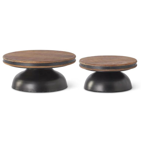 Black Metal W/ Wood Top Round Risers- Large