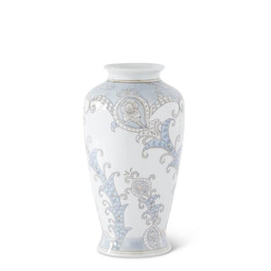 12 Inch Light Blue & Grey Floral Ceramic Vase