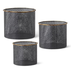 Black Punched Metal Round Nesting Basket- Medium