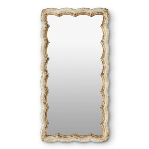 Rectangular Cream & Gold Scalloped Wodd Framed Wall Mirror - Pick up only