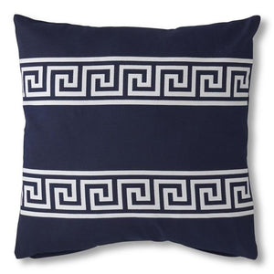 18 Inch Square Cotton Navy Blue Pillow w/White Double Greek Key Stripes